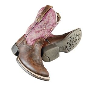 Ariat Fatbaby Girls Brown Purple Leather Western Cowgirl Boots 10015390 Size 9.5
